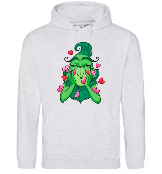 Чоловіча толстовка (худі) Грінч в сердечках Сірий меланж фото