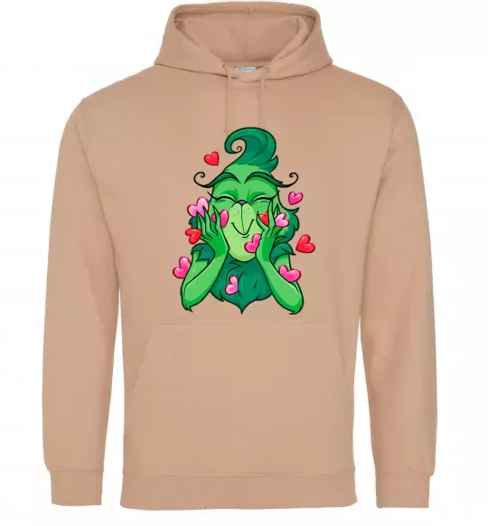 Женская толстовка (худи) Грінч в сердечках Песочный фото
