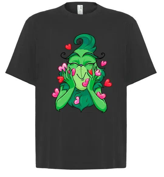 Футболка Оверсайз Грінч в сердечках Черный фото