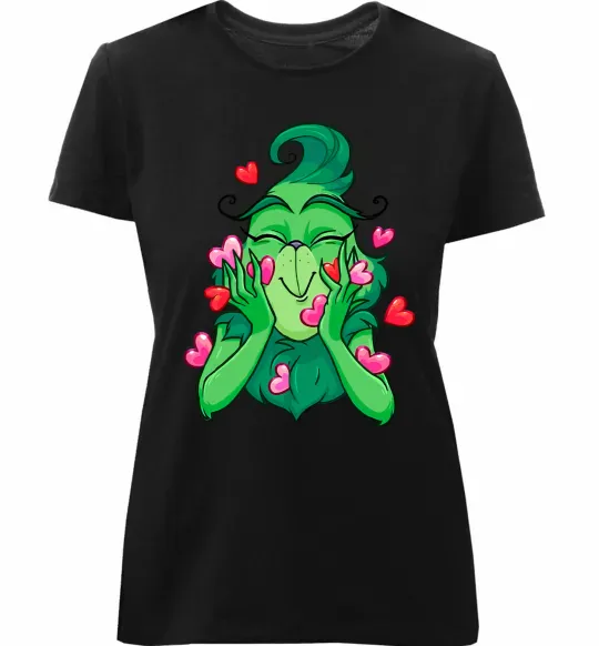 Жіноча преміум футболка Грінч в сердечках Чорний фото