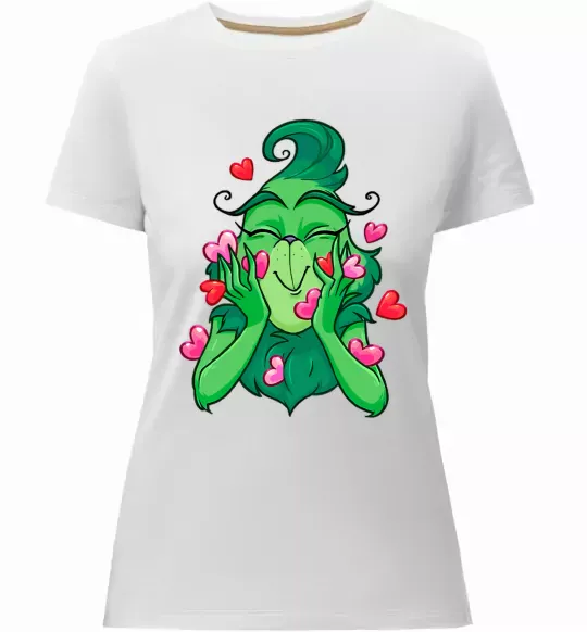 Жіноча преміум футболка Грінч в сердечках Білий фото