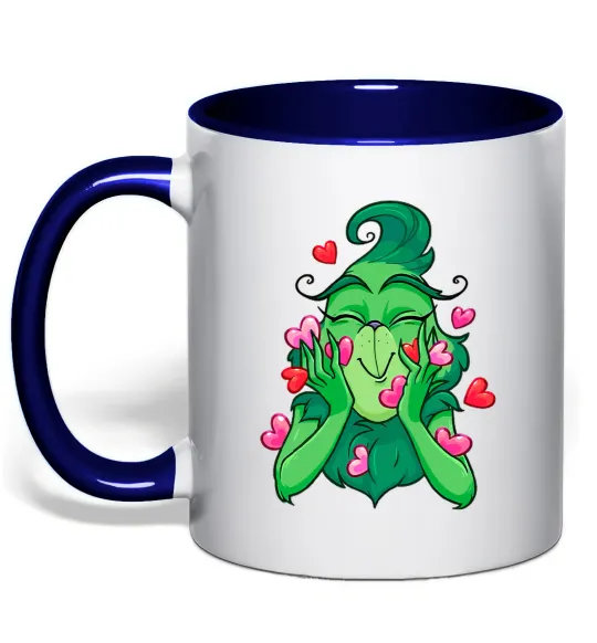 Чашка з кольоровою ручкою Грінч в сердечках Глибокий темно-синій фото