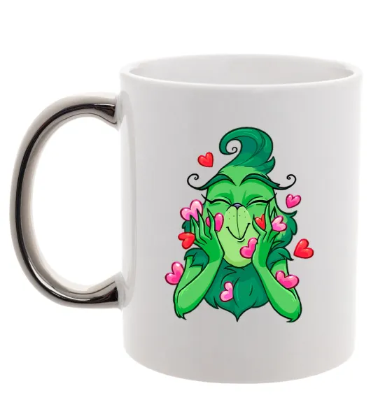 Чашка з кольоровою ручкою Грінч в сердечках Срібло фото