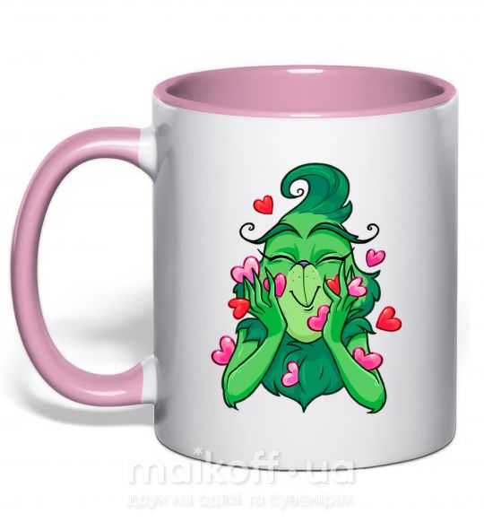 Чашка з кольоровою ручкою Гринч в сердечках Ніжно рожевий фото