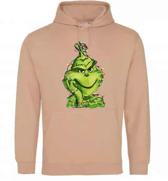 Мужская толстовка (худи) Грінч в гірлянді Песочный фото