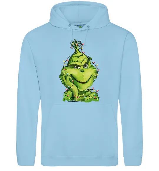 Чоловіча толстовка (худі) Грінч в гірлянді Блакитний фото