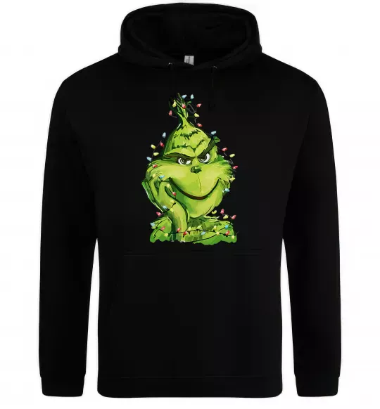 Женская толстовка (худи) Грінч в гірлянді Черный фото
