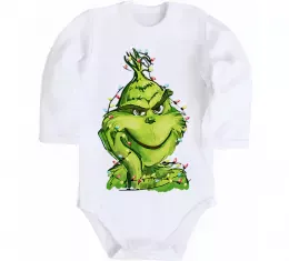 Детский боди Грінч в шапці діда Мороза Белый фото