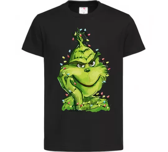 Дитяча футболка Грінч в гірлянді Чорний фото