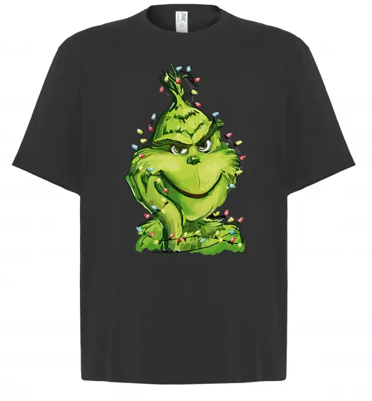 Футболка Оверсайз Грінч в гірлянді Чорний фото