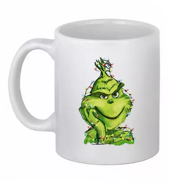 Чашка керамическая Грінч в гірлянді Белый фото