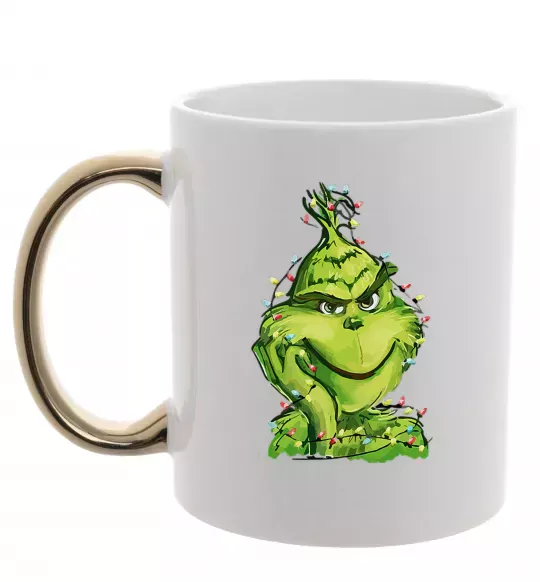 Чашка с цветной ручкой Грінч в гірлянді Золото фото