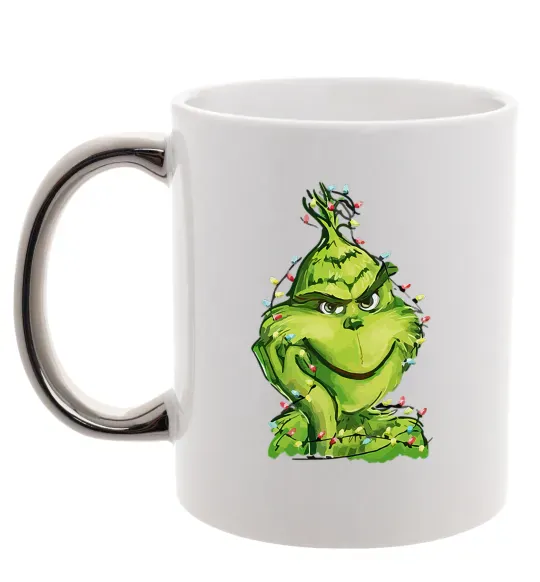 Чашка с цветной ручкой Грінч в гірлянді Серебро фото