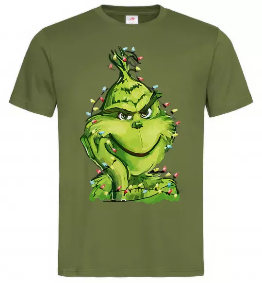 Чоловіча футболка Грінч в гірлянді Оливковий фото
