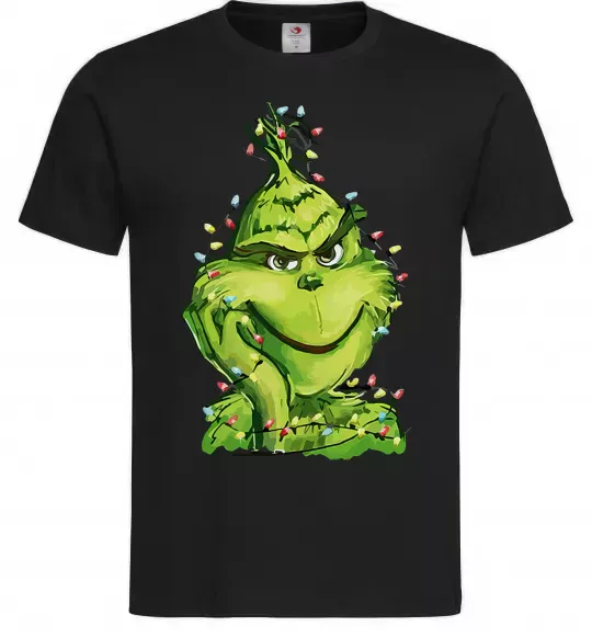 Чоловіча футболка Грінч в гірлянді Чорний фото