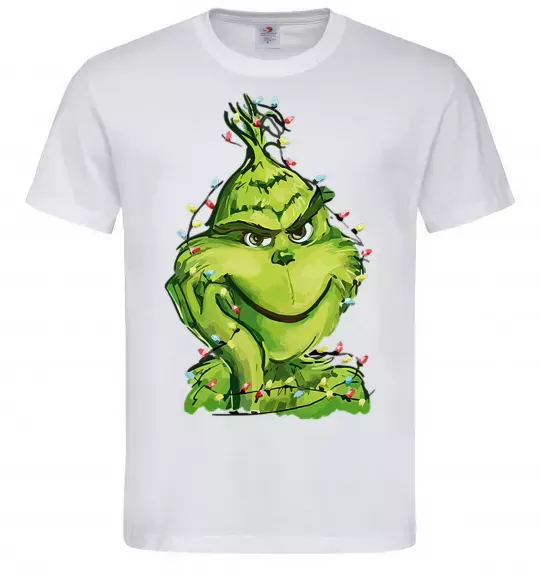 Чоловіча футболка Грінч в гірлянді Білий фото