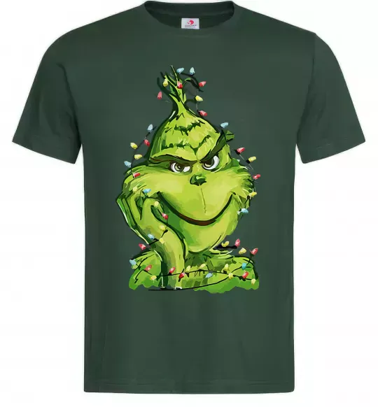 Чоловіча футболка Грінч в гірлянді Темно-зелений фото