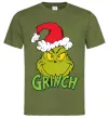 Мужская футболка Грінч в шапці діда Мороза Оливковый фото