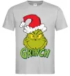 Мужская футболка Грінч в шапці діда Мороза Серый фото