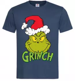 Мужская футболка Грінч в шапці діда Мороза Темно-синий фото