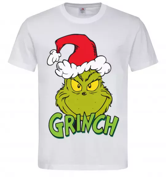 Мужская футболка Грінч в шапці діда Мороза Белый фото