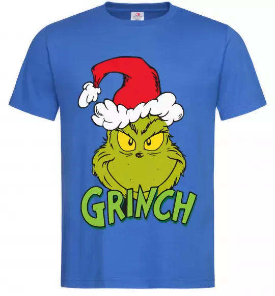 Мужская футболка Грінч в шапці діда Мороза Ярко-синий фото