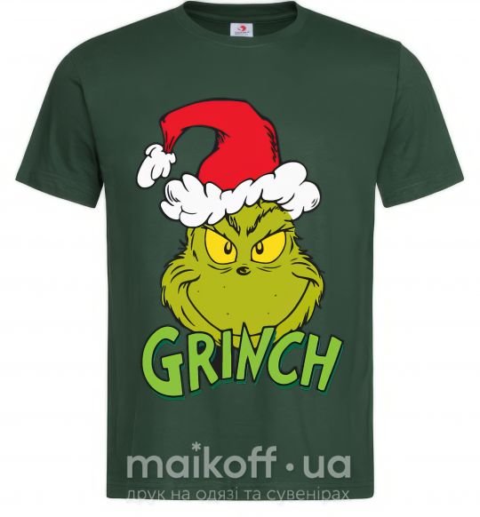 Чоловіча футболка Гринч в шапке деда Мороза Темно-зелений фото