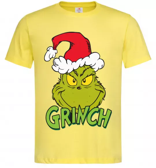 Мужская футболка Грінч в шапці діда Мороза Лимонный фото