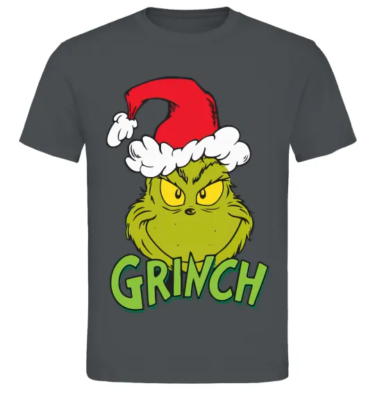 Мужская футболка Грінч в шапці діда Мороза Графит фото