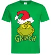 Мужская футболка Грінч в шапці діда Мороза Зеленый фото