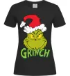 Женская футболка Грінч в шапці діда Мороза Черный фото
