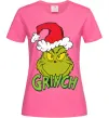 Женская футболка Грінч в шапці діда Мороза Ярко-розовый фото