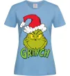 Женская футболка Грінч в шапці діда Мороза Голубой фото