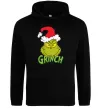 Мужская толстовка (худи) Грінч в шапці діда Мороза Черный фото