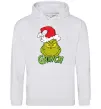 Мужская толстовка (худи) Грінч в шапці діда Мороза Серый меланж фото