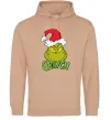 Мужская толстовка (худи) Грінч в шапці діда Мороза Песочный фото