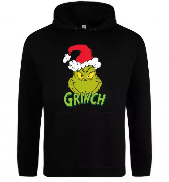 Жіноча толстовка (худі) Грінч в шапці діда Мороза Чорний фото
