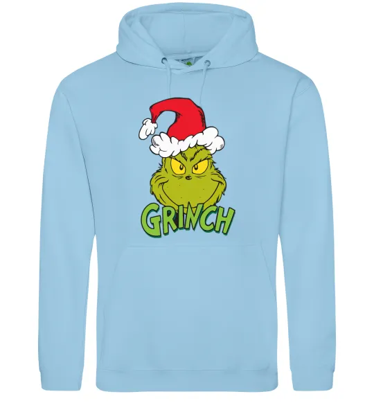 Женская толстовка (худи) Грінч в шапці діда Мороза Голубой фото