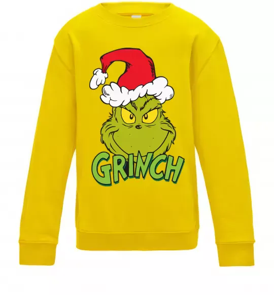 Детский Свитшот Грінч в шапці діда Мороза Солнечно желтый фото