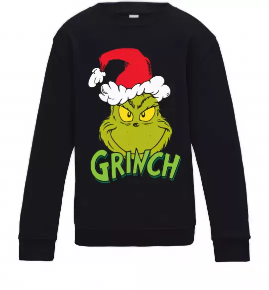 Детский Свитшот Грінч в шапці діда Мороза Черный фото