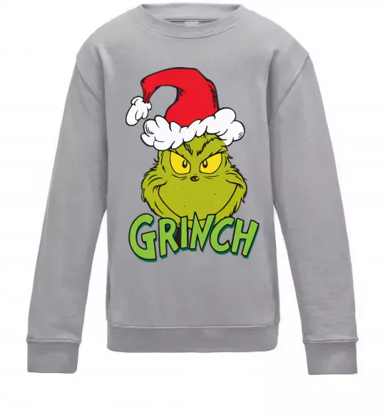 Детский Свитшот Грінч в шапці діда Мороза Серый меланж фото