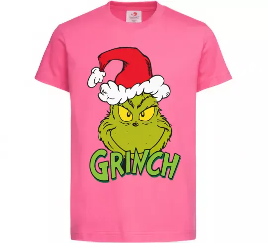 Детская футболка Грінч в шапці діда Мороза Ярко-розовый фото