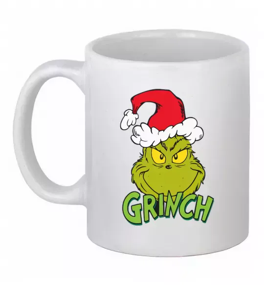 Чашка керамічна Грінч в шапці діда Мороза Білий фото