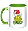 Чашка с цветной ручкой Гринч в шапке деда Мороза Зеленый фото