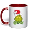 Чашка з кольоровою ручкою Грінч в шапці діда Мороза Червоний фото