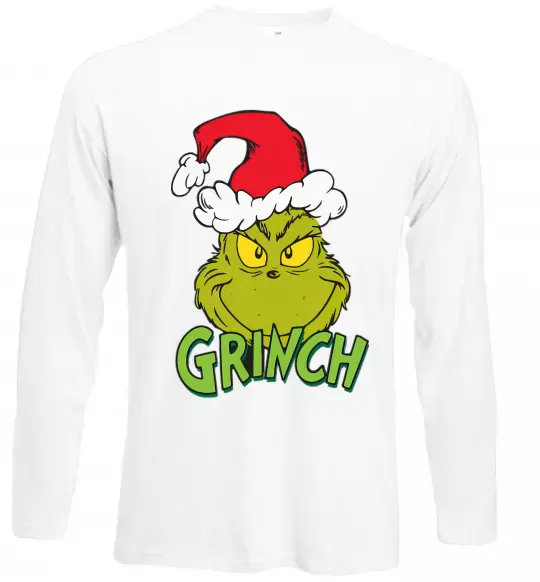 Лонгслів Грінч в шапці діда Мороза Білий фото