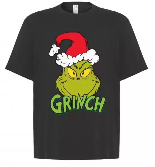 Футболка Оверсайз Грінч в шапці діда Мороза Черный фото