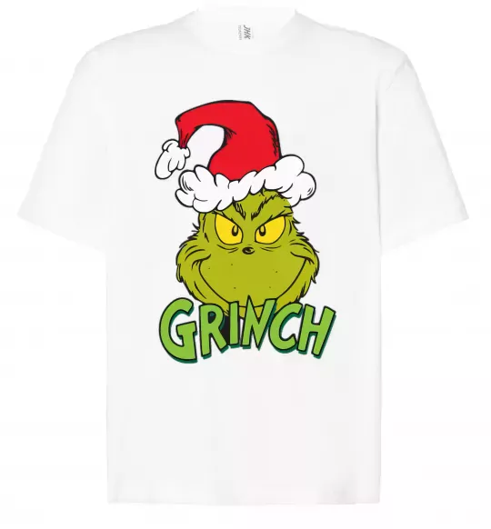 Футболка Оверсайз Грінч в шапці діда Мороза Белый фото