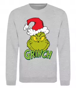Свитшот Грінч в шапці діда Мороза Серый меланж фото