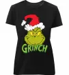 Жіноча преміум футболка Грінч в шапці діда Мороза Чорний фото